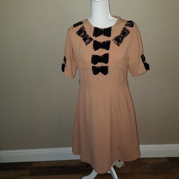 PEPALOVES Dress Vintage Look Black Lace Bows - Picture 1 of 6